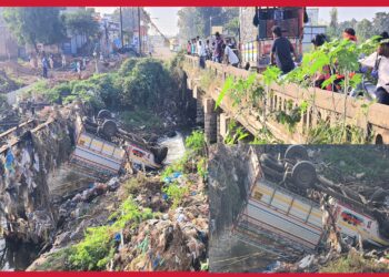 कठडा तोडून गाडी गेली नदीत, एकजण जखमी